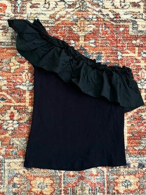 Boston Proper One-Shoulder Ruffle Ribbed Top